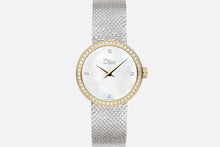 Load image into Gallery viewer, La D de Dior Satine • Ø 25 mm, Steel, Yellow Gold, White Mother-Of-Pearl and Diamonds
