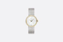 Load image into Gallery viewer, La D de Dior Satine • Ø 25 mm, Steel, Yellow Gold, White Mother-Of-Pearl and Diamonds
