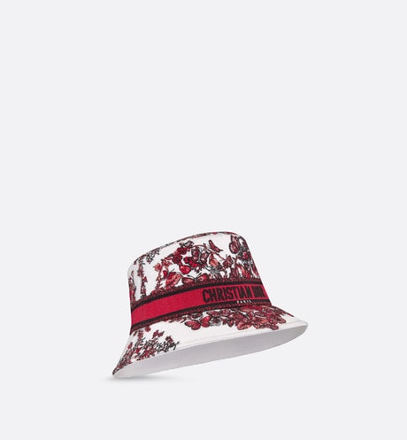D-Bobby Le Cœur des Papillons Small Brim Bucket Hat • White and Red Embroidery