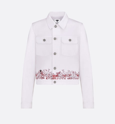 Jacket • White Cotton Denim with Red Le Cœur des Papillons Motif