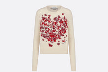 Load image into Gallery viewer, Embroidered Sweater • Ecru and Red Cashmere Knit with Le Cœur des Papillons Motif
