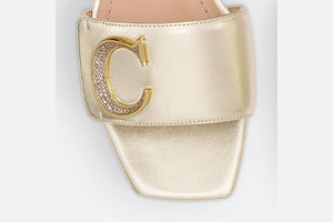 Dior Or C'est Dior Slide • Gold-Tone Laminated Lambskin with Silver-Tone Strass Letters
