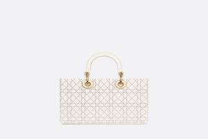 Medium Lady D-Joy Bag • Latte Calfskin Embroidered with Resin Pearl Cannage Motif