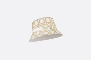 Dior Or D-Bobby Macrocannage Small Brim Bucket Hat • White and Gold-Tone Embroidery