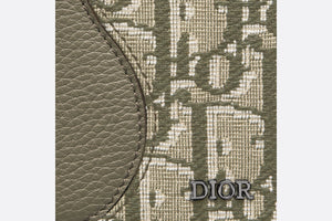 Saddle Bi-Fold Card Holder • Khaki Grained Calfskin Leather Marquetry and Dior Oblique Jacquard
