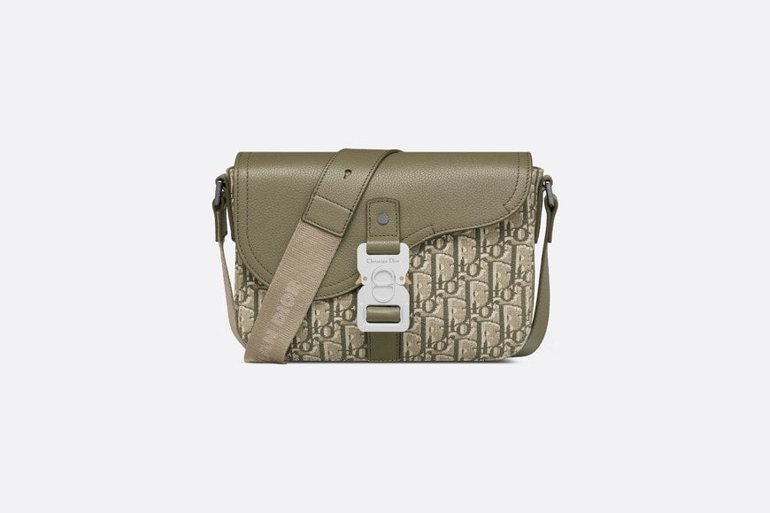 Small Saddle Messenger Bag with Flap • Khaki Dior Oblique Jacquard and Khaki Grained Calfskin