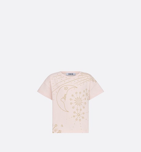 Kids' T-Shirt • Pale Pink Cotton Jersey with Gold-Tone Constellation Motif