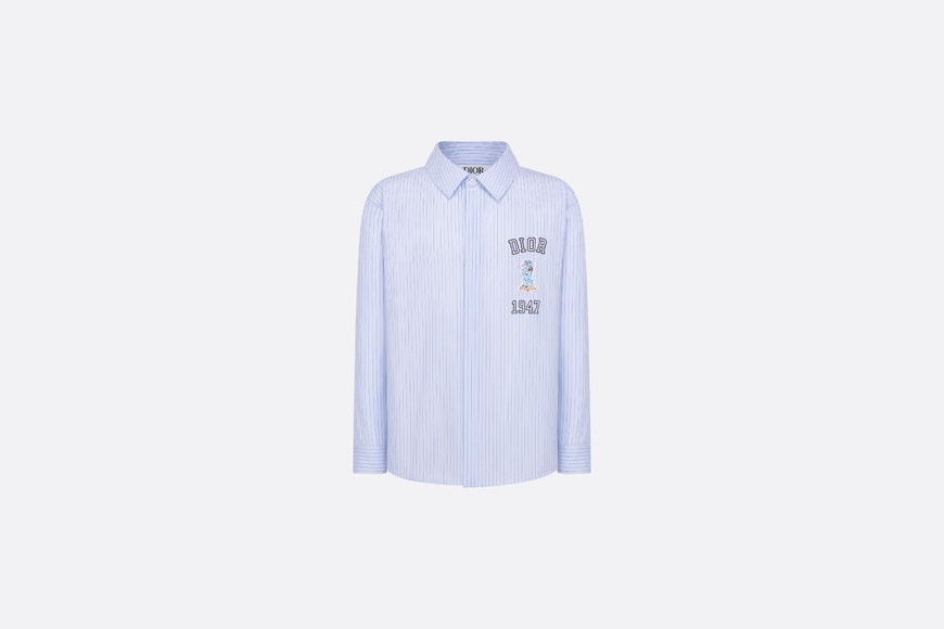Kid's Bobby Shirt • White Cotton Poplin with Blue Stripes