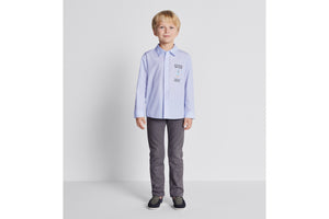 Kid's Bobby Shirt • White Cotton Poplin with Blue Stripes