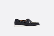 Load image into Gallery viewer, Dior Granville Boat Shoe • Navy Blue Suede with Beige and Black Dior Oblique Jacquard
