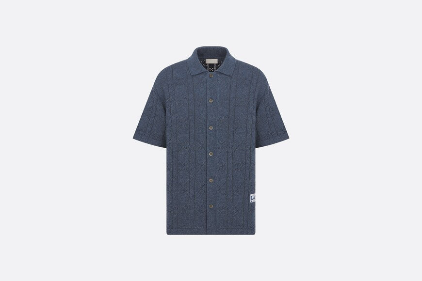 Cannage Short-Sleeved Shirt • Blue Cotton and Cashmere Pointelle Knit