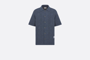 Cannage Short-Sleeved Shirt • Blue Cotton and Cashmere Pointelle Knit