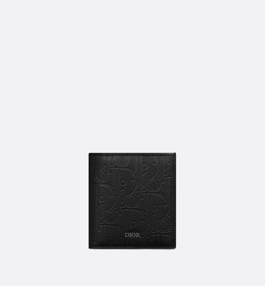 Vertical Bifold Wallet • Black Dior Gravity Leather and Black Smooth Calfskin