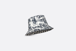 Teddy-D Plan de Paris Reversible Small Brim Bucket Hat • White and Navy Blue Jacquard