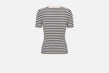 Load image into Gallery viewer, Dioriviera Short-Sleeved Sweater • White and Navy Blue Cotton Ribbed Knit with Dior Marinière Motif
