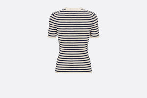 Dioriviera Short-Sleeved Sweater • White and Navy Blue Cotton Ribbed Knit with Dior Marinière Motif