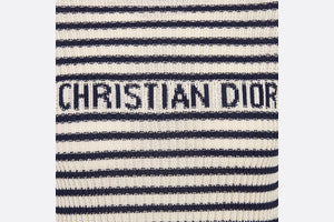 Dioriviera Short-Sleeved Sweater • White and Navy Blue Cotton Ribbed Knit with Dior Marinière Motif