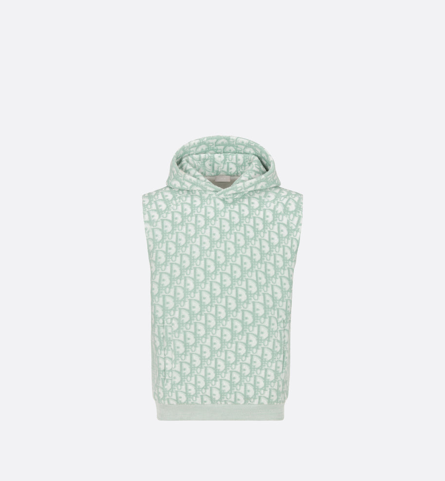 Dior Oblique Sleeveless Hooded Sweatshirt • Green and White Terry Cotton Jersey