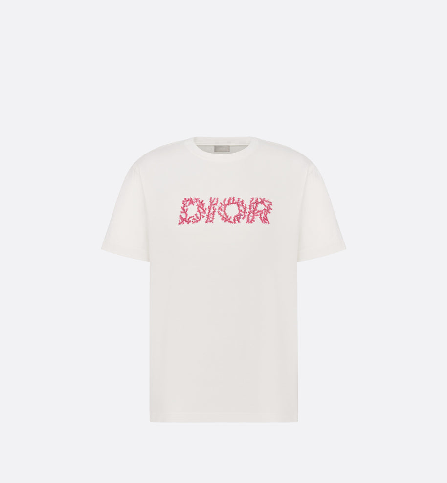 Dior Italic Coral Relaxed-Fit T-Shirt • White Slub Cotton Jersey