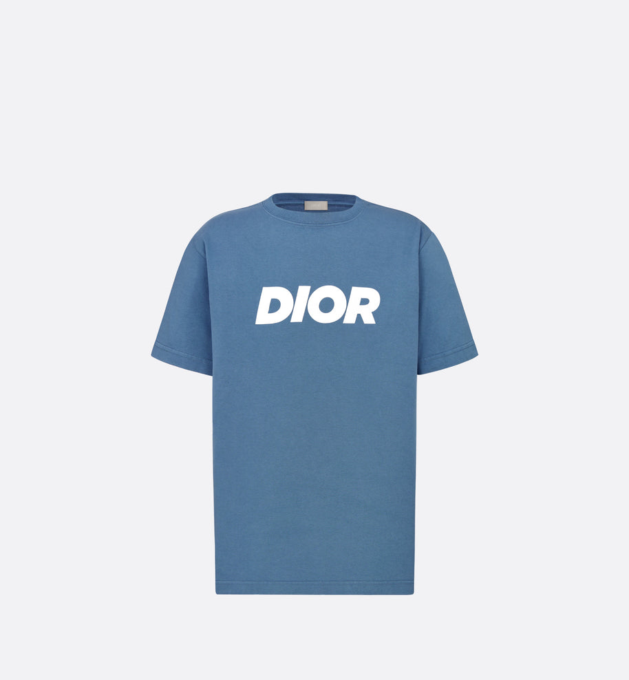 Dior Italic Relaxed-Fit T-Shirt • Blue Slub Cotton Jersey