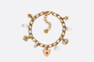 Dior Lucky Charms Bracelet • Antique Gold-Finish Metal with White Resin Pearls and Multicolor Crystals