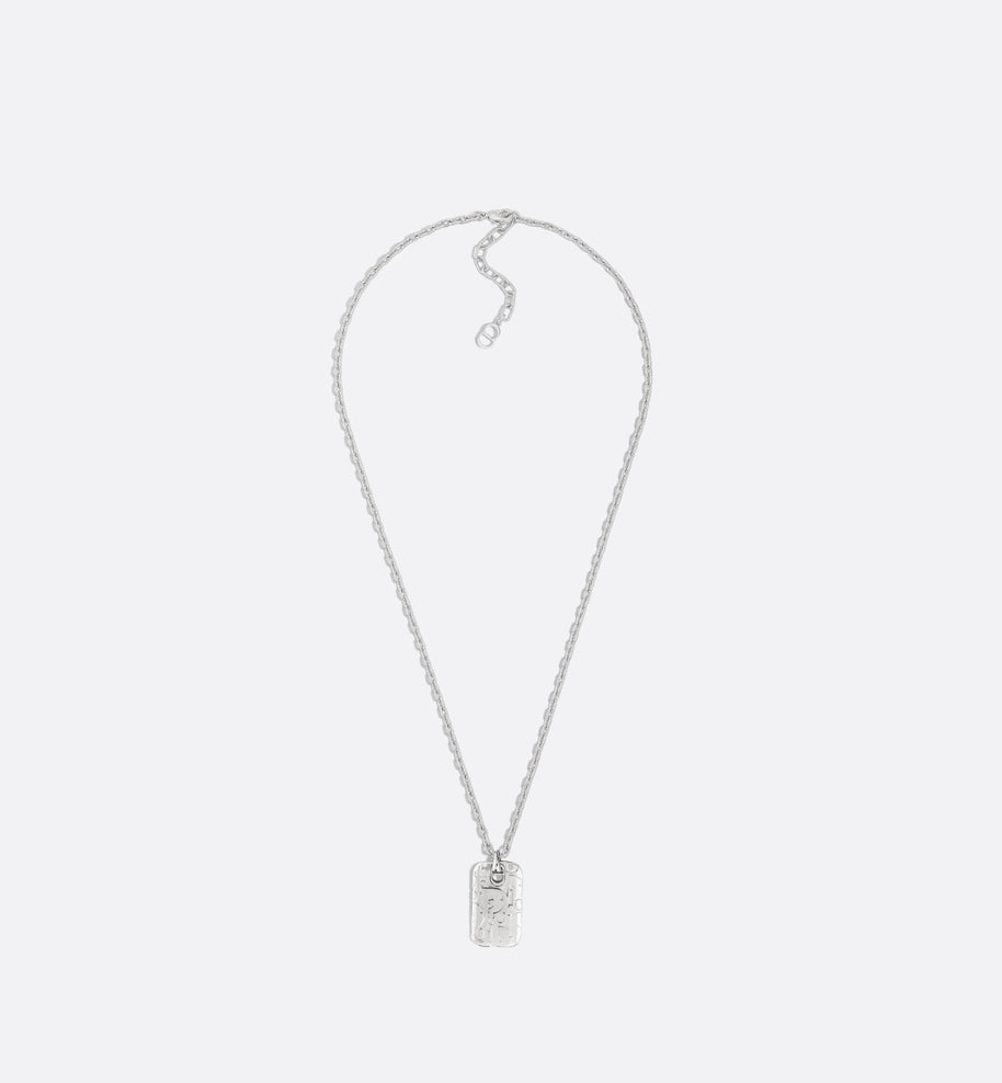 Dior Oblique Plate Pendant Necklace • Silver-Finish Brass