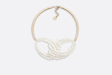 Load image into Gallery viewer, D-Bow Necklace • Gold-Finish Metal and White Resin Pearls
