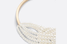Load image into Gallery viewer, D-Bow Necklace • Gold-Finish Metal and White Resin Pearls
