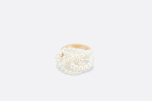 Load image into Gallery viewer, D-Bow Ring • Gold-Finish Metal and White Resin Pearls
