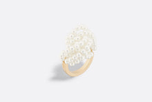 Load image into Gallery viewer, D-Bow Ring • Gold-Finish Metal and White Resin Pearls
