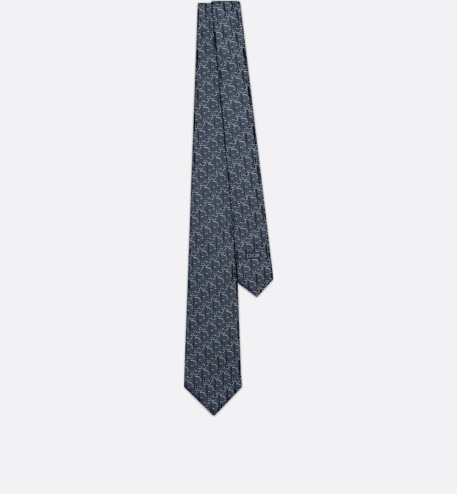 Dior Oblique Pixel Tie • Blue, Navy Blue and White Silk