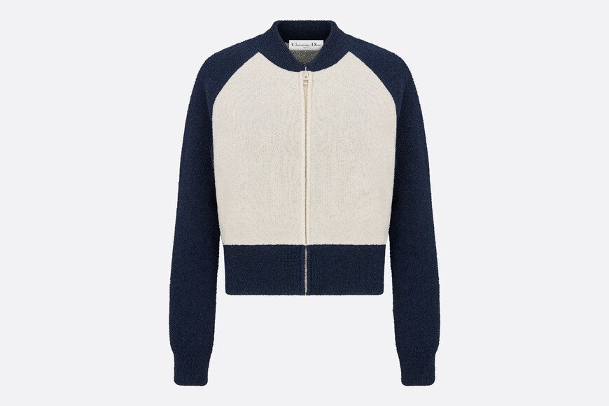 'CHRISTIAN DIOR 8' Bomber Jacket • Ecru and Blue Technical Wool Knit