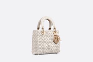Small Lady Dior Bag • Latte Calfskin Embroidered with Resin Pearl Cannage Motif