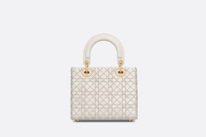 Small Lady Dior Bag • Latte Calfskin Embroidered with Resin Pearl Cannage Motif
