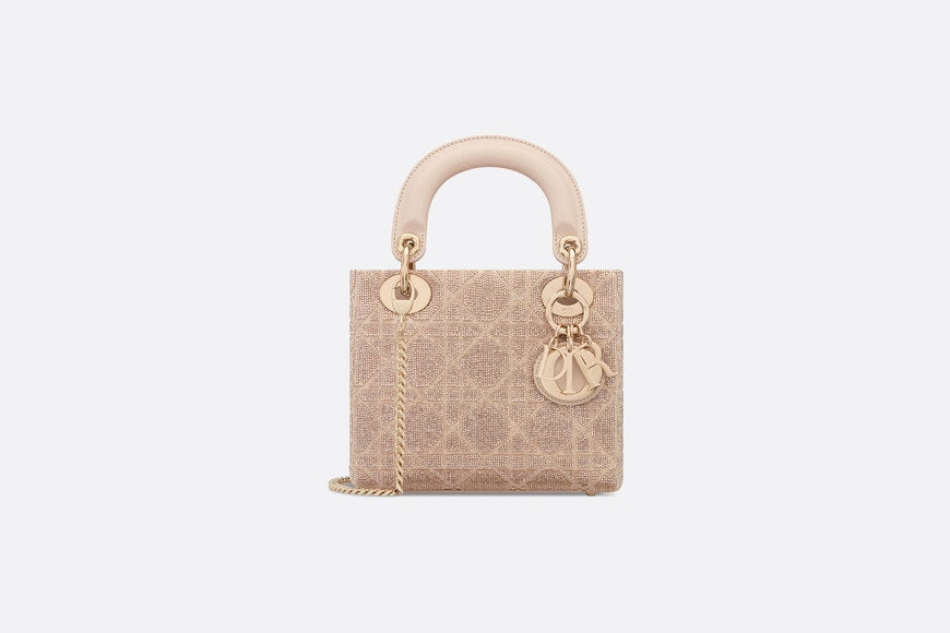 Mini Lady Dior Bag • Caramel Beige Cannage Cotton Embroidered with Micropearls