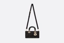Load image into Gallery viewer, Small Lady D-Joy Bag • Black Cannage Cotton with Micropearl Embroidery
