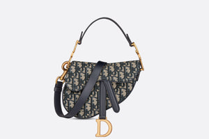 Mini Saddle Bag with Strap • Blue Dior Oblique Jacquard