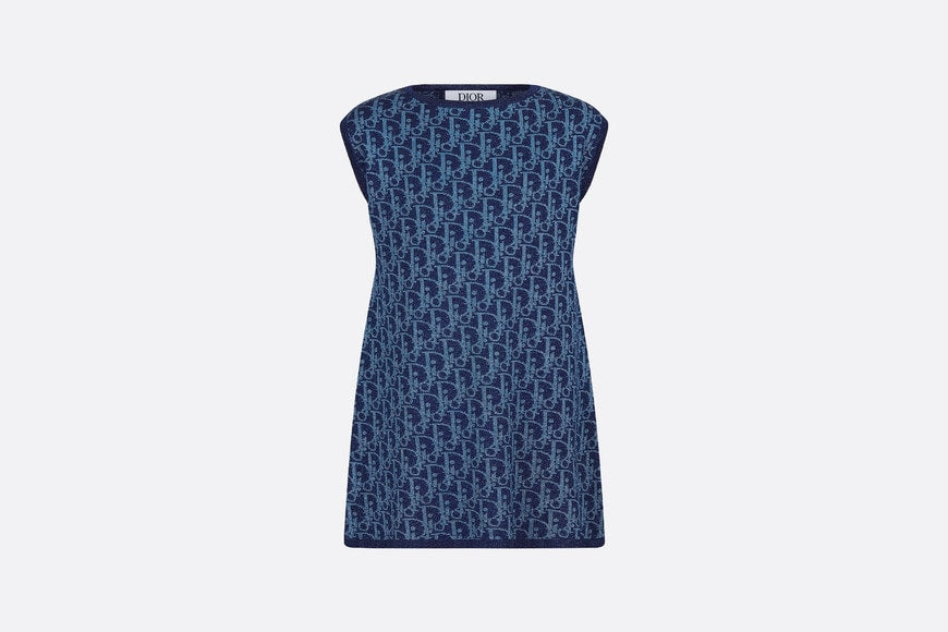 Kid's A-Line Dress • Light Blue and Blue Dior Oblique Jacquard Knit Blend with Metallic Thread