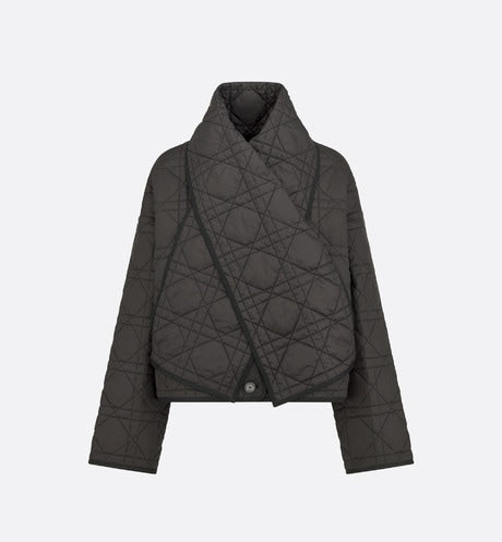 Macrocannage Peacoat with Criss Cross Collar • Black Quilted Technical Taffeta