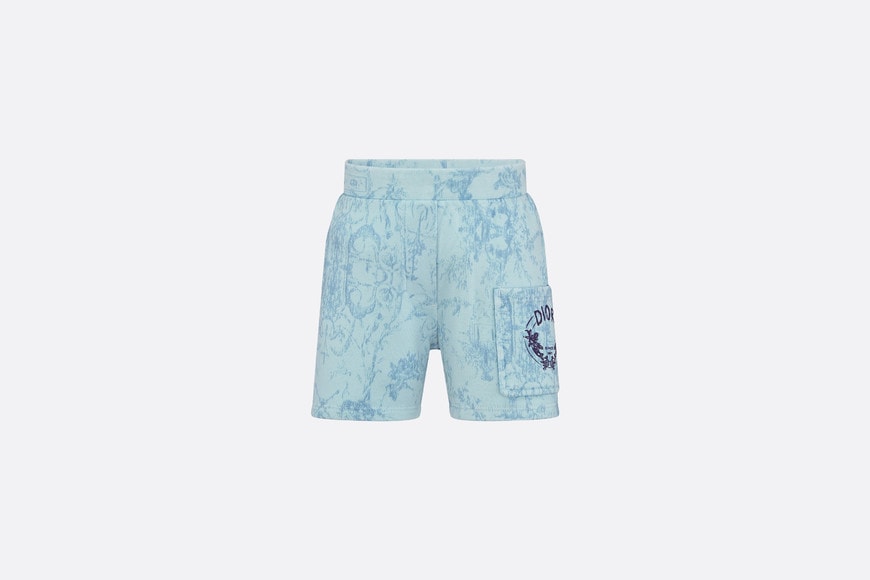 Baby Shorts • Light Blue Cotton Fleece with Faded Toile de Jouy Print