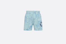 Load image into Gallery viewer, Baby Shorts • Light Blue Cotton Fleece with Faded Toile de Jouy Print
