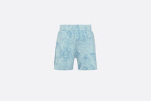 Load image into Gallery viewer, Baby Shorts • Light Blue Cotton Fleece with Faded Toile de Jouy Print
