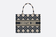Load image into Gallery viewer, Medium Dior Book Tote • Beige and Blue Macrocannage Embroidery (36 x 27.5 x 16.5 cm)
