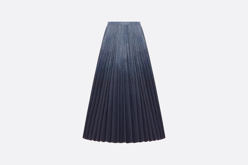 Pleated Mid-Length Skirt • Gradient Blue Cotton Denim