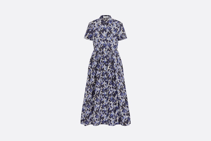Short Flared Shirt Dress • Ivory and Deep Blue Wildior Cotton and Silk Poplin