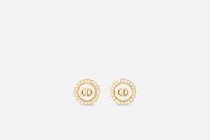 Petit CD Stud Earrings • Gold-Finish Metal with White Resin Pearls and Latte Glass