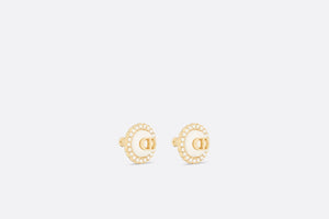 Petit CD Stud Earrings • Gold-Finish Metal with White Resin Pearls and Latte Glass