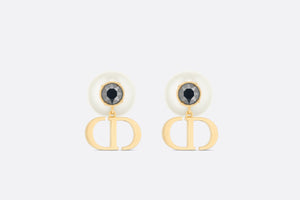 Dior Tribales Earrings • Gold-Finish Metal with White Resin Pearls and Hematite-Colored Crystals