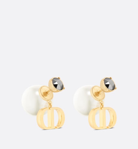 Dior Tribales Earrings • Gold-Finish Metal with White Resin Pearls and Hematite-Colored Crystals