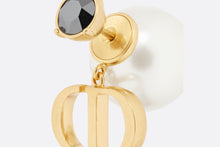 Load image into Gallery viewer, Dior Tribales Earrings • Gold-Finish Metal with White Resin Pearls and Hematite-Colored Crystals
